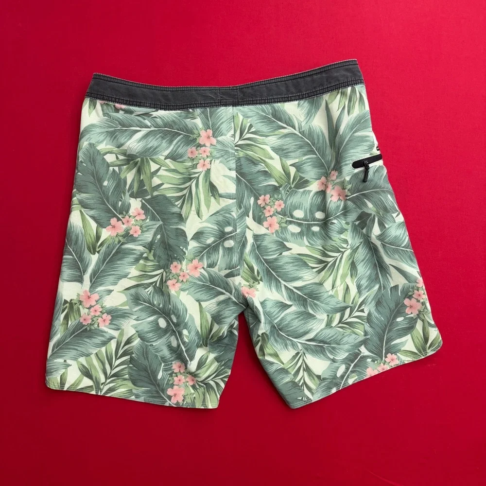 Rip‎ Curl Mens Tropical Floral Board Shorts Green Pink Size 36 Surf Skate Trunks